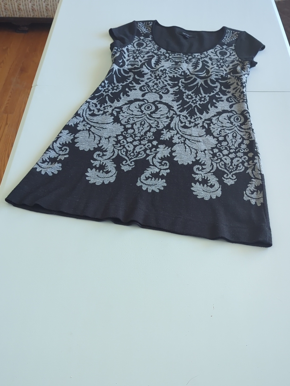 Karen Kane Black and Silver Floral Jacquard Dress